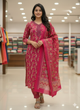 Elegant Pink Floral Printed Kurta Set with Dupatta