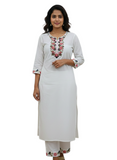 Elegant White Floral Embroidered Cotton khadi style Suit Set