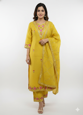 Sun-Kissed Mustard Silk Embroidered Suit Set