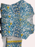 Elegant Blue & Yellow Floral Anarkali Set with Lace Detail
