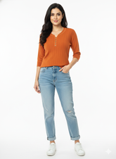 Chic Rust Henley Knit Top