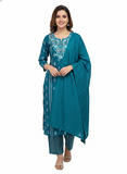 Teal Blue Geometric Print Pure Cotton Kurta Set