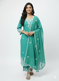 Sea Green Embroidered Straight Kurta Set with Dupatta & Pants