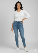 Premium White Textured Ribbed Top with 3/4 Sleeves