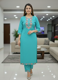 Embroidered Sea Green Khadi Cotton Suit Set with Floral Dupatta