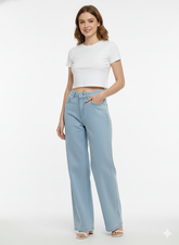 Teen Girls' Wide-Leg Blue Denim