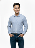 Men’s Blue & White Vertical Striped Cotton Shirt