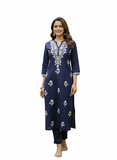 Indigo Blue Floral Embroidered Kurta Set