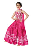 Girls' Designer Floral Embroidered Crop Top & Palazzo Set with Dupatta