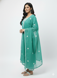 Sea Green Embroidered Straight Kurta Set with Dupatta & Pants