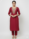 Exquisite Maroon Chanderi Silk Kurta Set with Banarasi Jacquard Dupatta