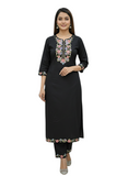 Elegant Black Khadi-Style Embroidered Kurta Set with Floral Dupatta