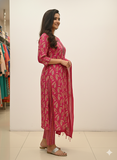 Elegant Pink Floral Printed Kurta Set with Dupatta