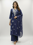 Indigo Blue Floral Embroidered Kurta Set