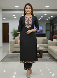 Elegant Black Khadi-Style Embroidered Kurta Set with Floral Dupatta