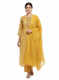 Elegant Mustard Yellow Printed Cotton Kurti Set