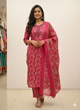 Elegant Pink Floral Printed Kurta Set with Dupatta