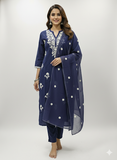 Indigo Blue Floral Embroidered Kurta Set