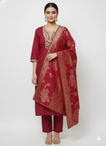 Exquisite Maroon Chanderi Silk Kurta Set with Banarasi Jacquard Dupatta